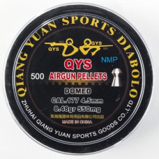 QYS FT Domed Airgun pellets .177 calibre 4.50mm 8.48 grains Plastic tub of 500 Light
