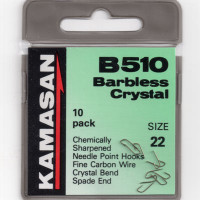 Kamasan B510 Barbless Crystal Spade end Hook Size 22